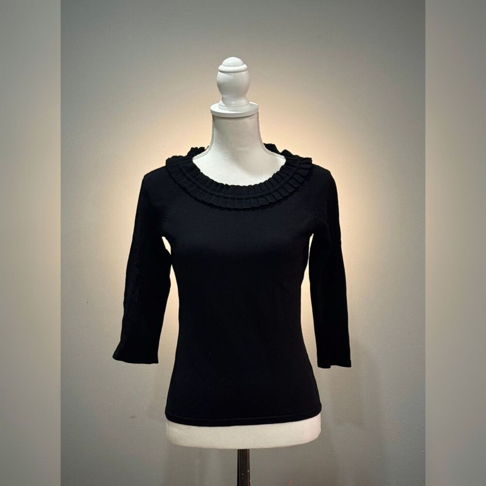 Black Jones New York Ruffle Neckline Blouse Size SP